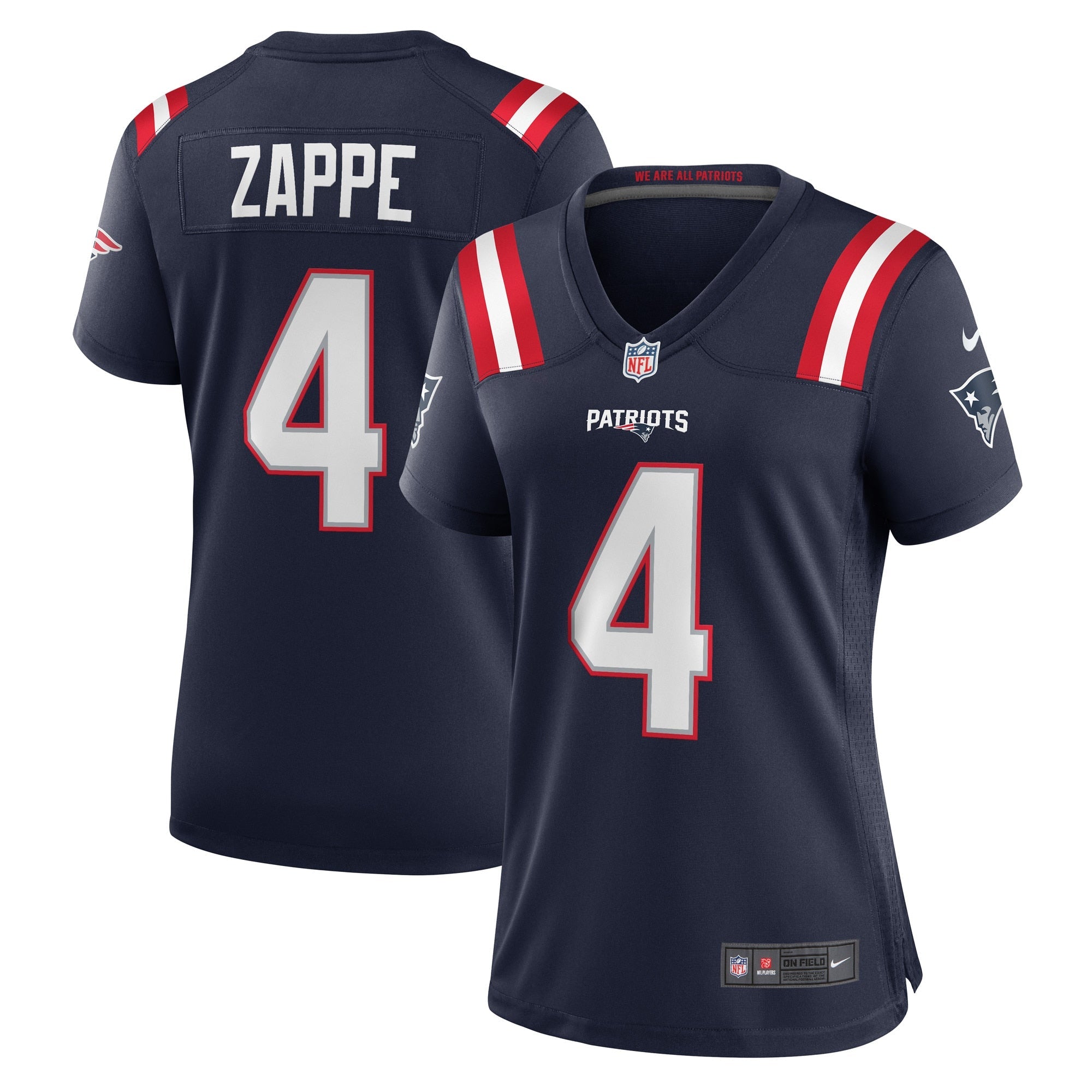 Bailey Zappe New England Patriots Nike Women's Game Player Jersey - White/Navy/Red