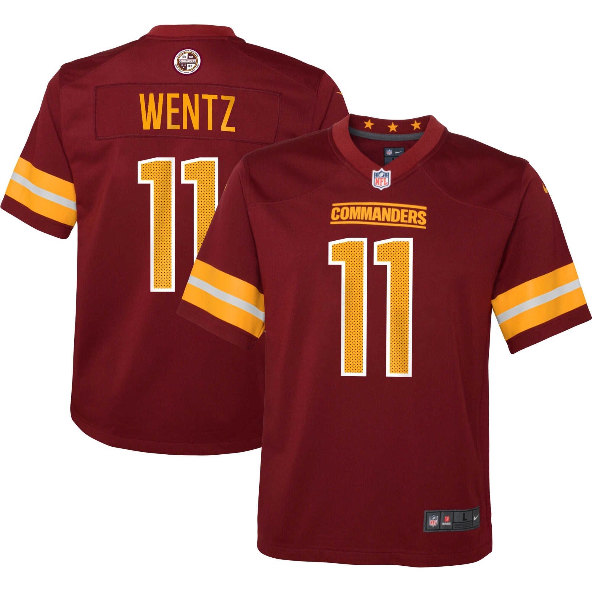 Carson Wentz Washington Commanders Nike Youth Game Jersey - White/Black/Burgundy