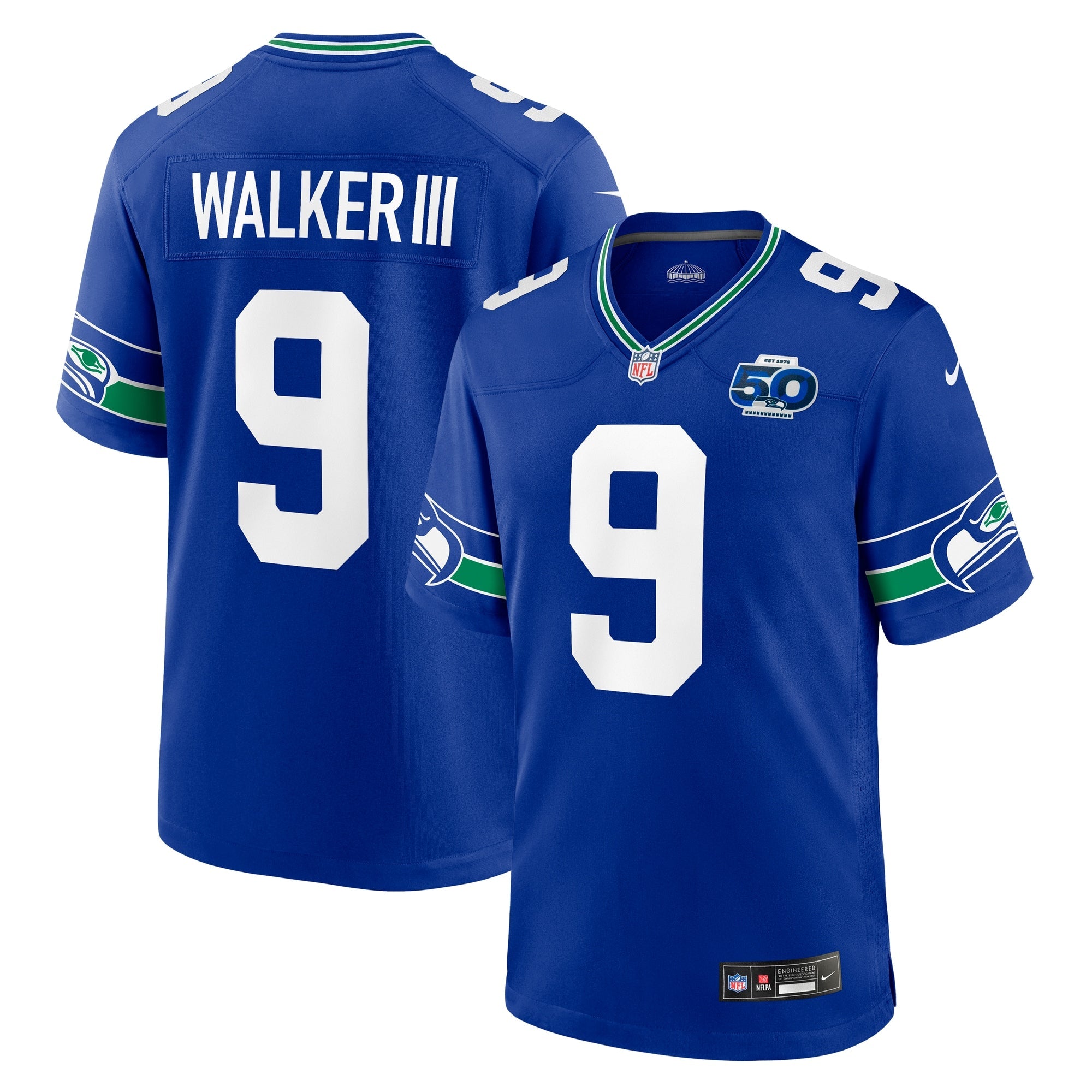Kenneth Walker III Seattle Seahawks Nike 50th Season Game Jersey - College Navy/Royal/White