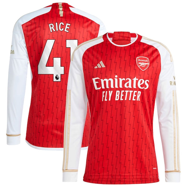 Declan Rice Arsenal adidas 2023/24 Home Replica Player Long Sleeve Jersey - Red