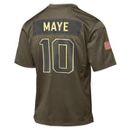 Drake Maye New England Patriots Nike Youth 2025 Salute to Service Game Jersey - Olive