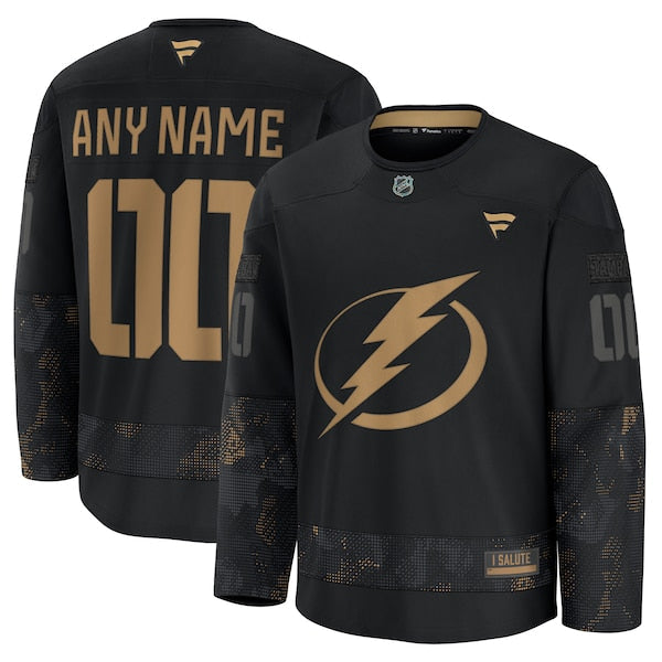 Tampa Bay Lightning  2024 Military Appreciation Personalized Long Sleeve Practice Jersey - Black