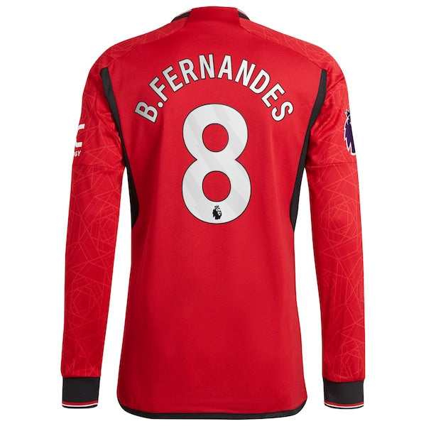 Bruno Fernandes Manchester United adidas 2023/24 Home Authentic Long Sleeve Player Jersey - Red/Green