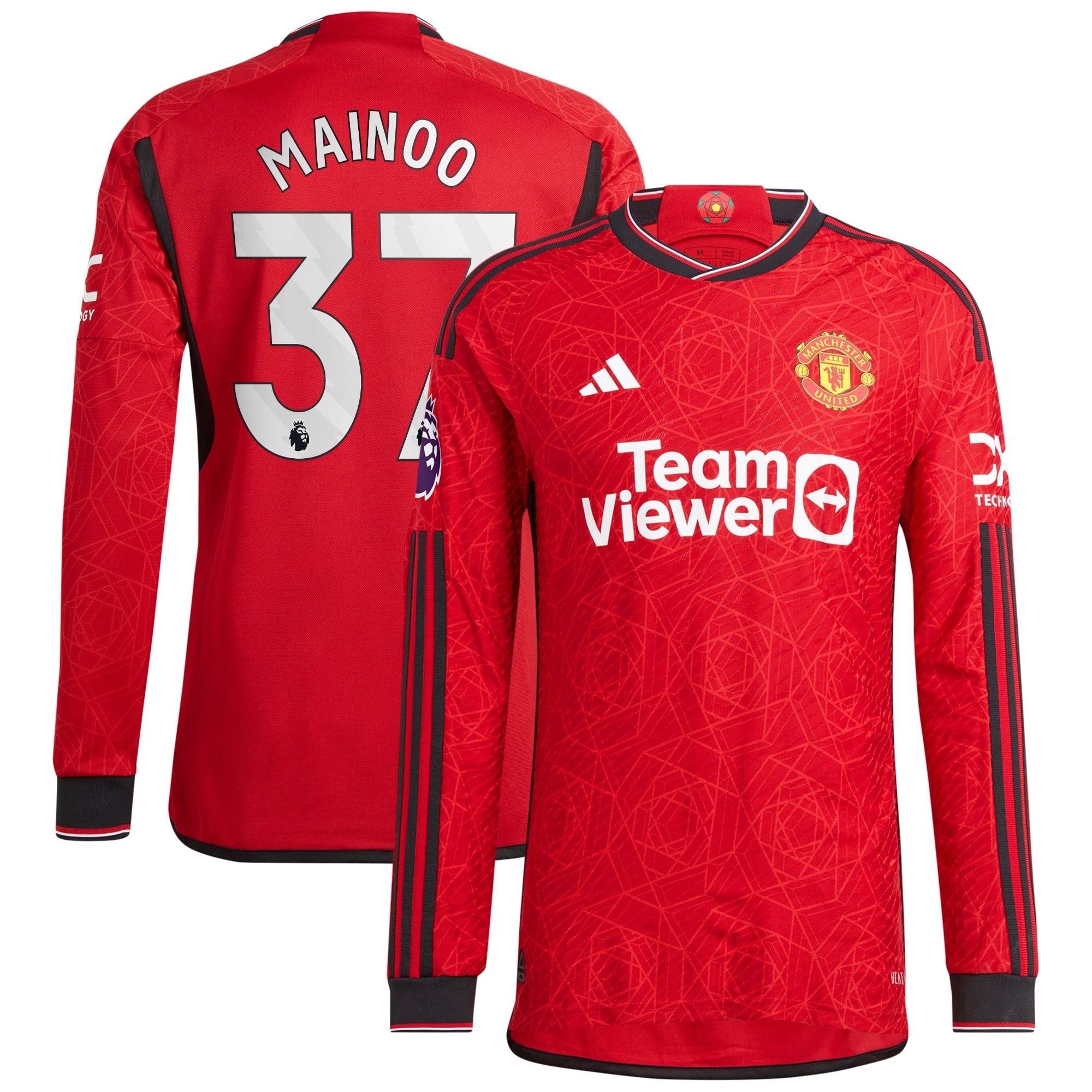 Kobbie Mainoo Manchester United adidas 2023/24 Away Long Sleeve Replica Player Jersey - Green/Red