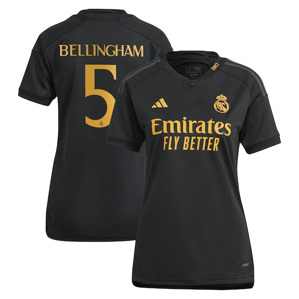 Jude Bellingham Los Merengues adidas Women's 2023/24 Third Replica Player Jersey - Black