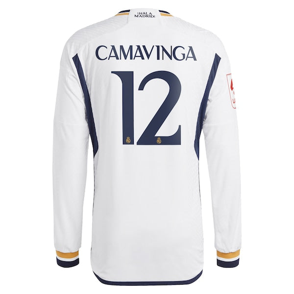 Eduardo Camavinga Los Merengues adidas Home 2023/24 Authentic Long Sleeve Jersey - White