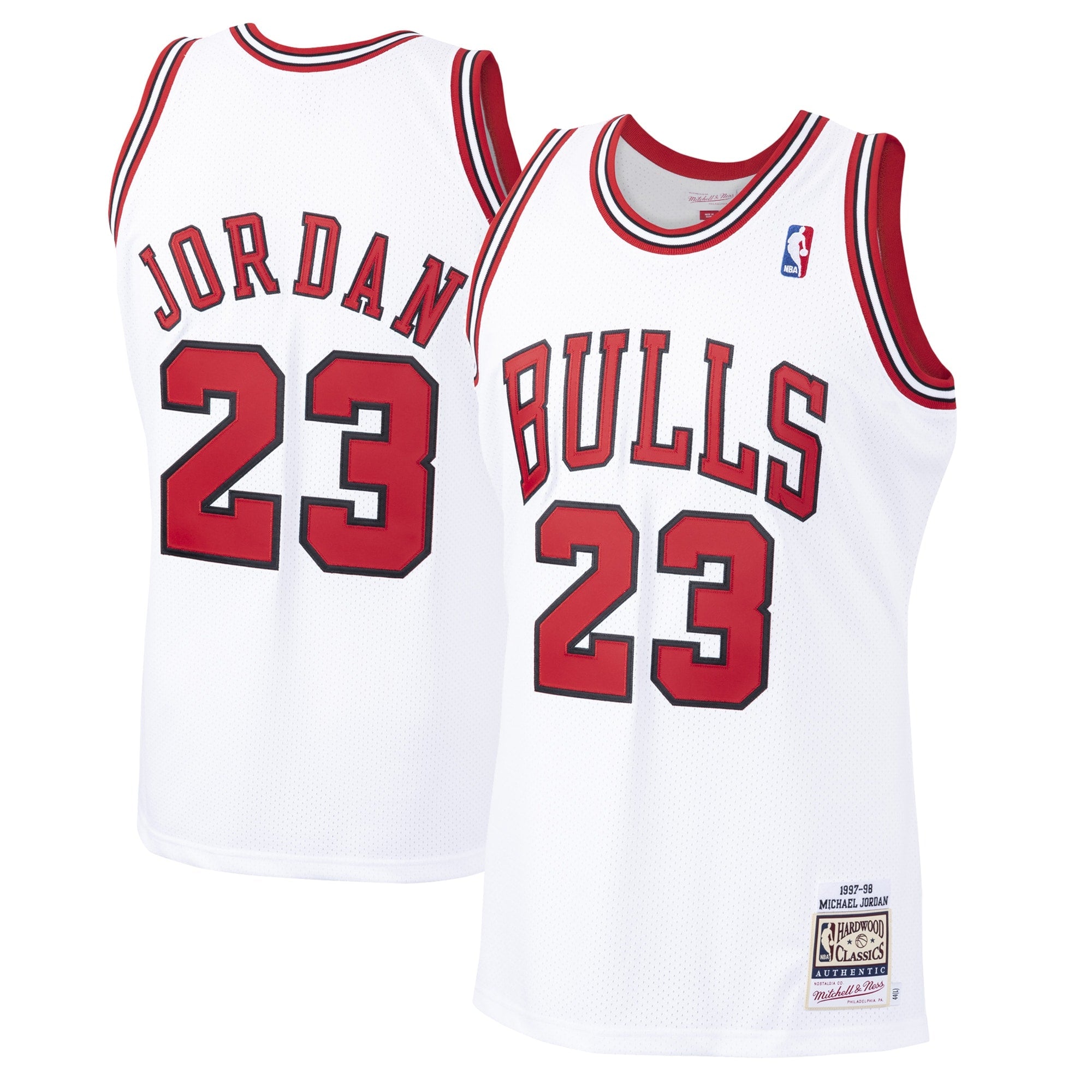 Men's Chicago Bulls Michael Jordan Scarlet 1997/98 Hardwood Classics Authentic Jersey- Scarlet/Black/White