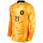 Frenkie de Jong Netherlands National Team Nike Youth 2022/23 Home Breathe Stadium Replica Player Long Sleeve Jersey - Orange