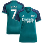 Bukayo Saka Arsenal adidas Women's 2023/24 Third Replica Player Jersey - Green/Red/Yellow