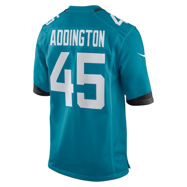 Tucker Addington Jacksonville Jaguars Nike Team Game Jersey -  Teal