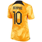 Memphis Depay Netherlands National Team Nike Women's 2022/23 Home Breathe Stadium Replica Player Jersey - Orange