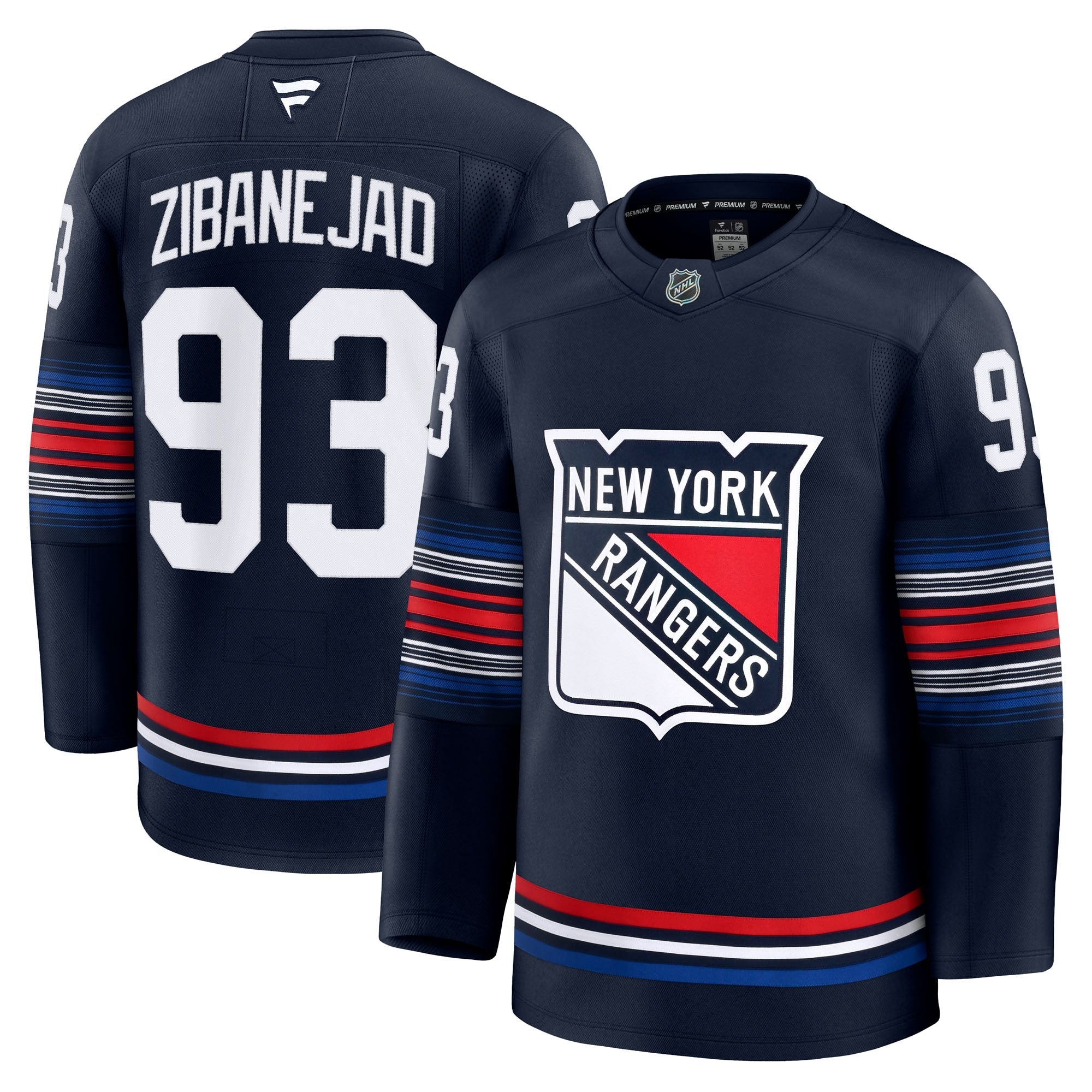 Mika Zibanejad New York Rangers  Away Premium Jersey - White/Navy/Blue