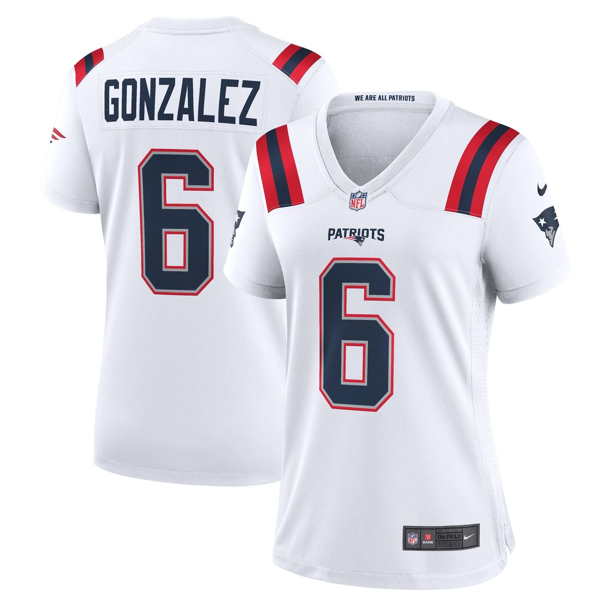 Christian Gonzalez New England Patriots Nike Women's Team Game Jersey -  Navy/Red/White