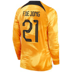 Frenkie de Jong Netherlands National Team Nike Youth 2022/23 Home Breathe Stadium Replica Player Long Sleeve Jersey - Orange