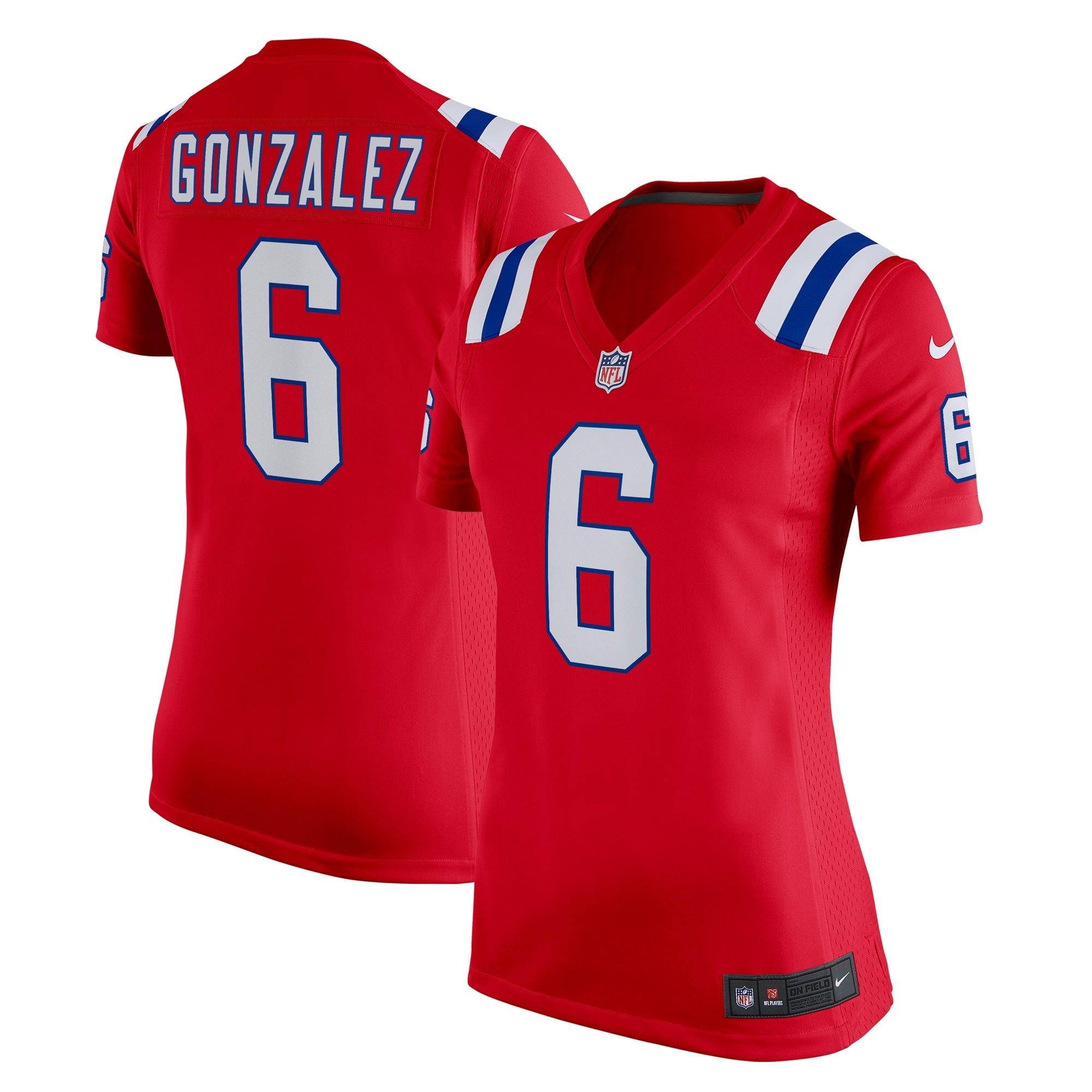 Christian Gonzalez New England Patriots Nike Women's Team Game Jersey -  Navy/Red/White