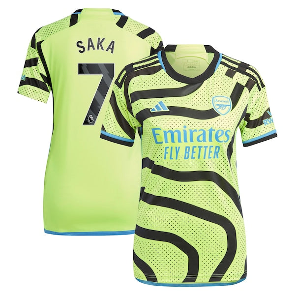 Bukayo Saka Arsenal adidas Women's 2023/24 Away Replica Player Jersey - Yellow/Green/Red
