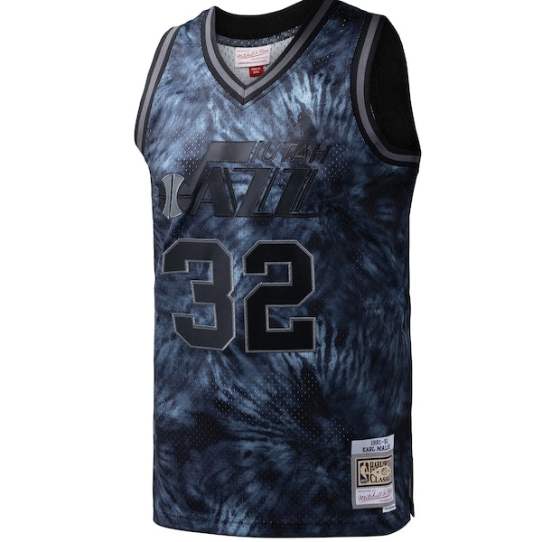 Karl Malone Utah Jazz Hardwood Classics 1991/92 Tie-Dye Swingman Jersey - Black