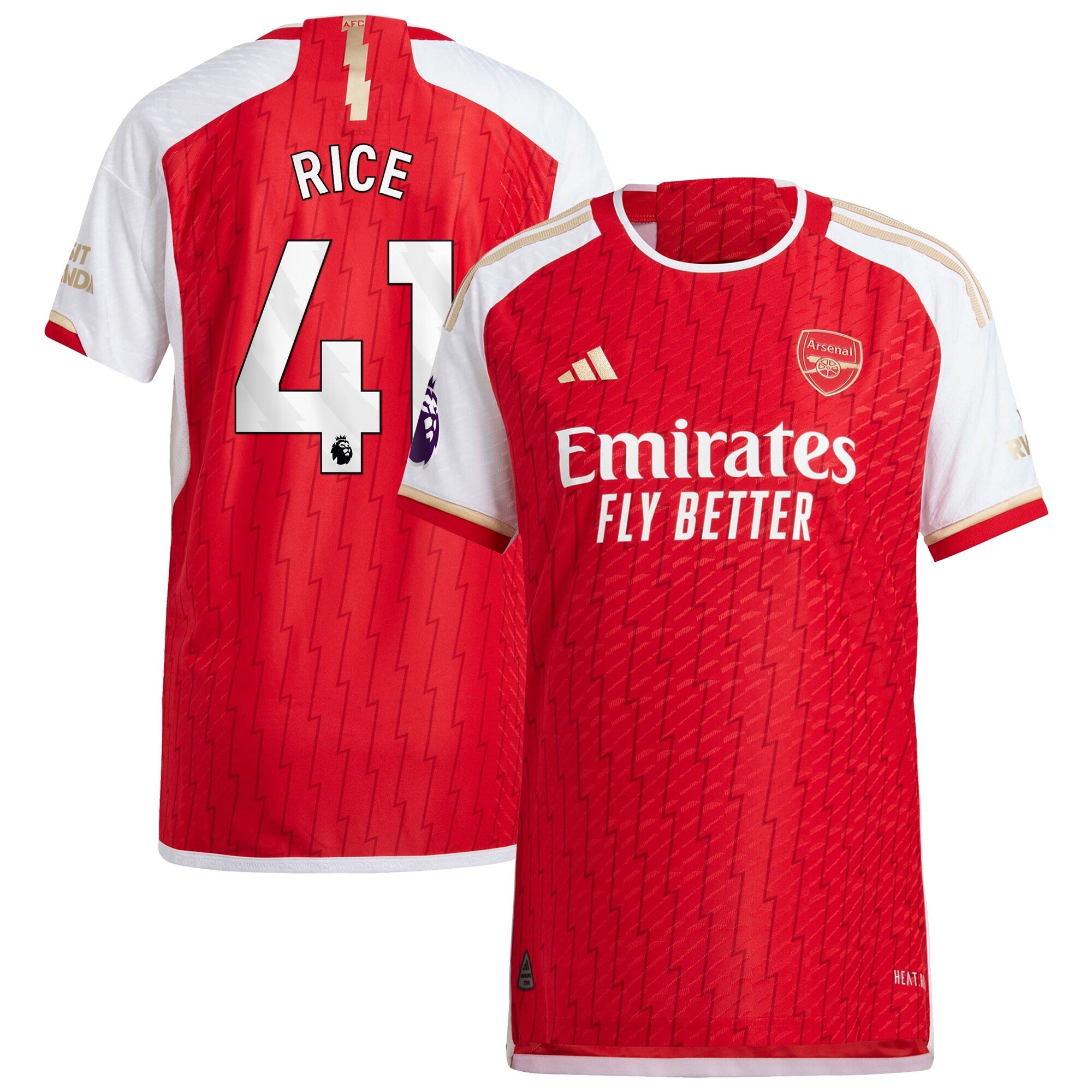 Declan Rice Arsenal adidas 2023/24 Away Authentic Player Jersey - Yellow/Red