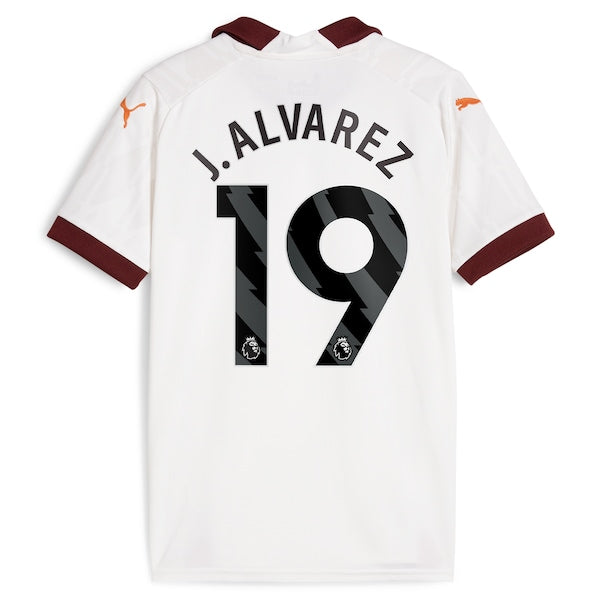 Julián Álvarez Manchester City Puma Youth 2023/24 Away Replica Player Jersey - White