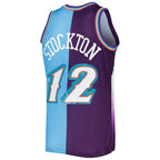 John Stockton Utah Jazz Hardwood Classics 1996/97 Split Swingman Jersey - Purple/Turquoise