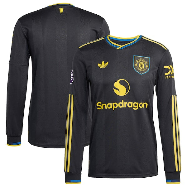 Manchester United adidas 2025/26 Third Authentic Long Sleeve Jersey - Black/Red/White