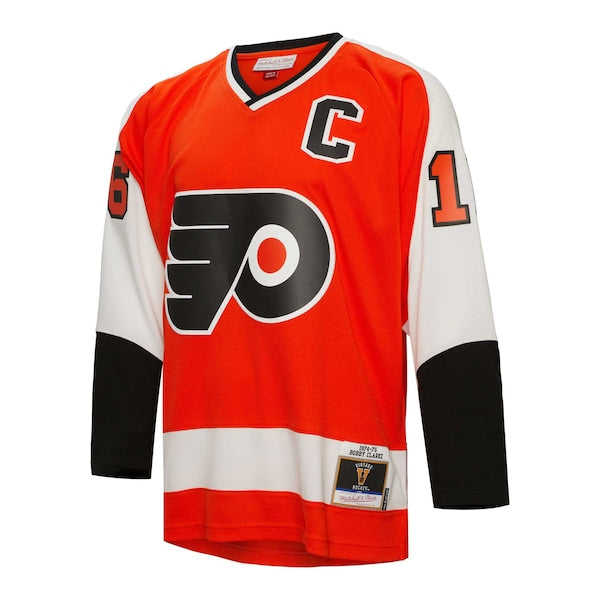 Bobby Clarke Philadelphia Flyers Captain Patch 1974/75 Blue Line Player Jersey - Orange