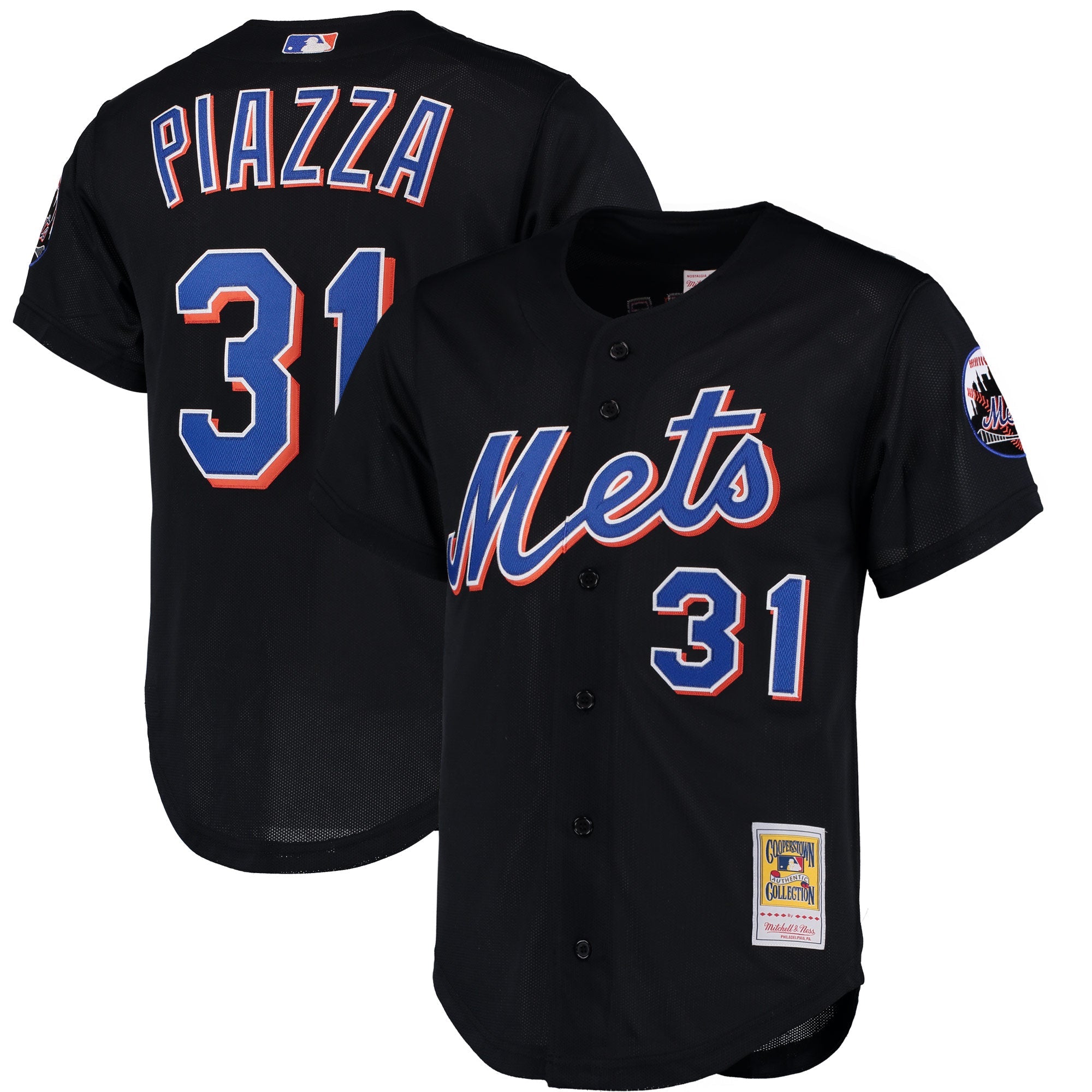 Mike Piazza New York Mets Cooperstown Collection Mesh Batting Practice Button-Up Jersey - Orange/Black/Royal