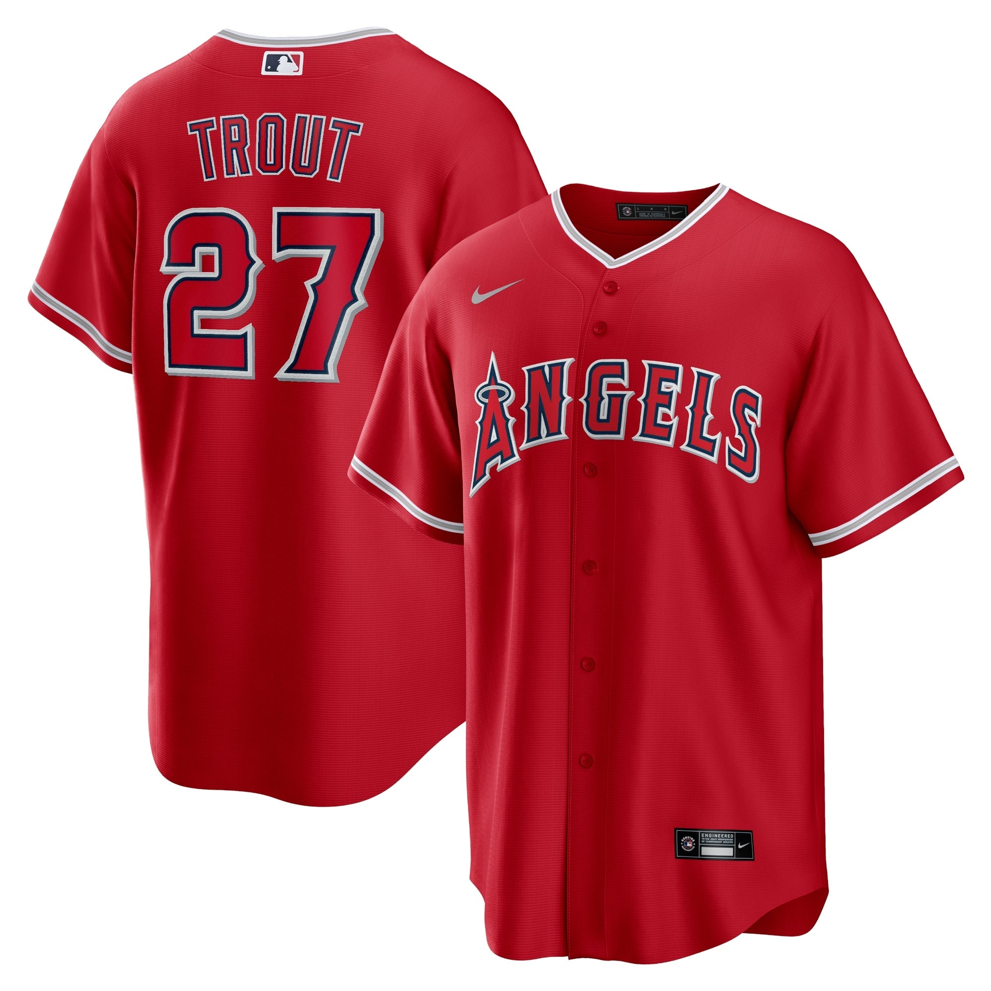 Mike Trout Los Angeles Angels Nike Road Replica Player Name Jersey - Silver/Red/White