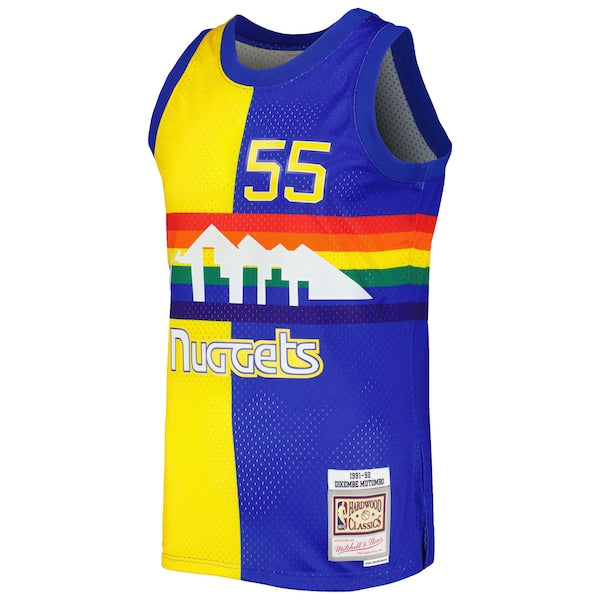 Dikembe Mutombo Denver Nuggets Hardwood Classics 1991/92 Split Swingman Jersey - Royal/Gold