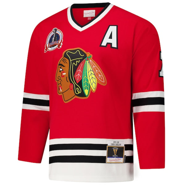 Chris Chelios Chicago Blackhawks 1991-92 Power Play Jersey - Red